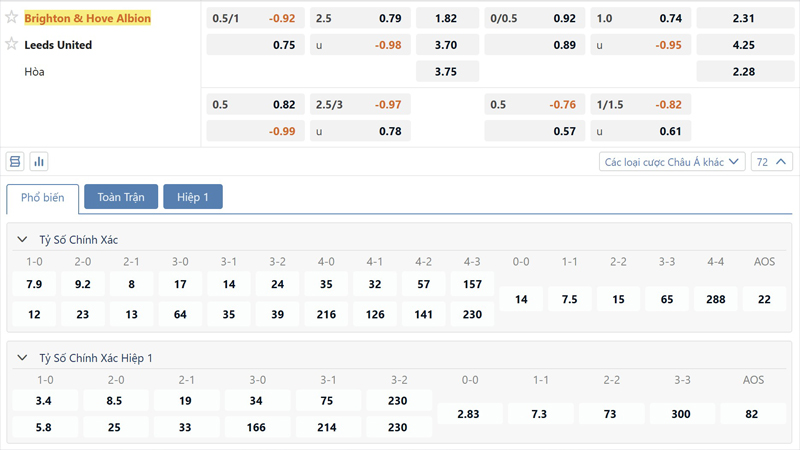 Bang Ty Le Keo Brighton Vs Leeds